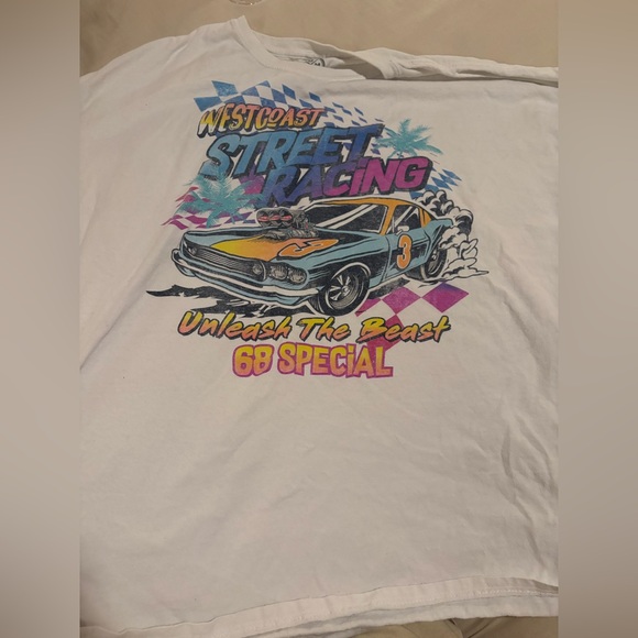 White Graphic Tee with Street Racing Design - Picture 4 of 4